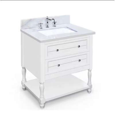Supernalway Furniture Wholesale white 30 inch bathroom vanity cabinet set with single sink marble top
